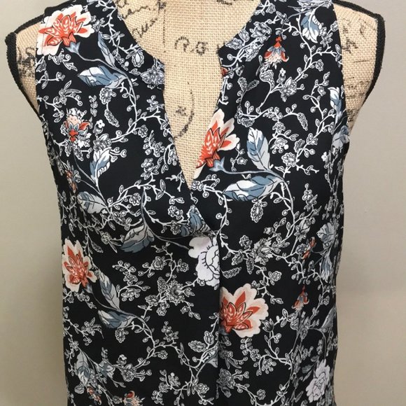 {LOFT} Floral Gathered V Sleeveless Knit top - Picture 3 of 6